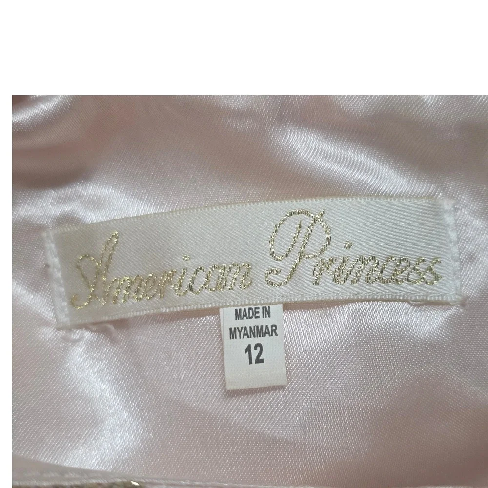 American Princess Girls Pink Gold Sequin Floral Navy Tulle‎ High Low Dress 12